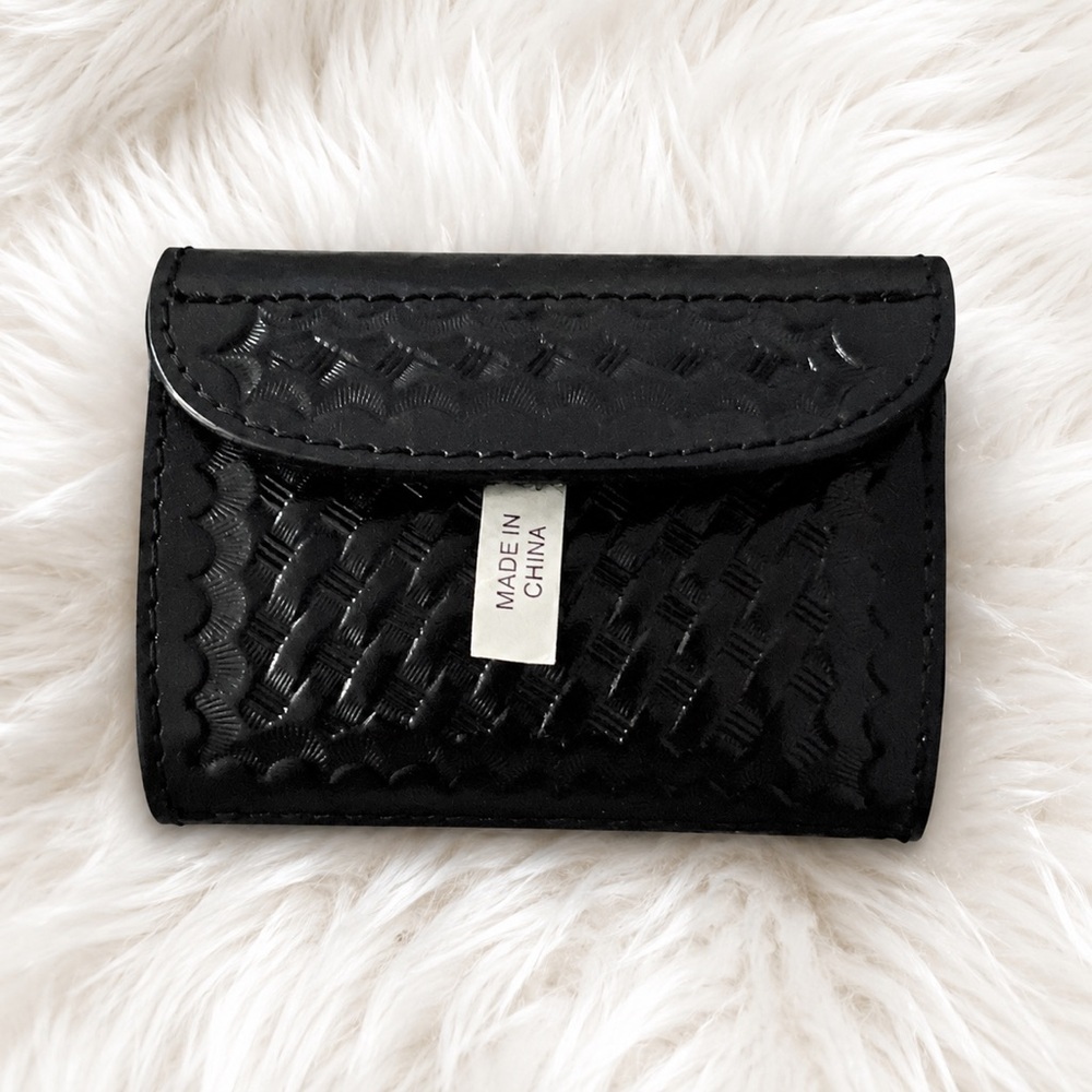Dijiani Black Embossed Faux Leather Wallet Card Holder Minimalist Fold Wallet